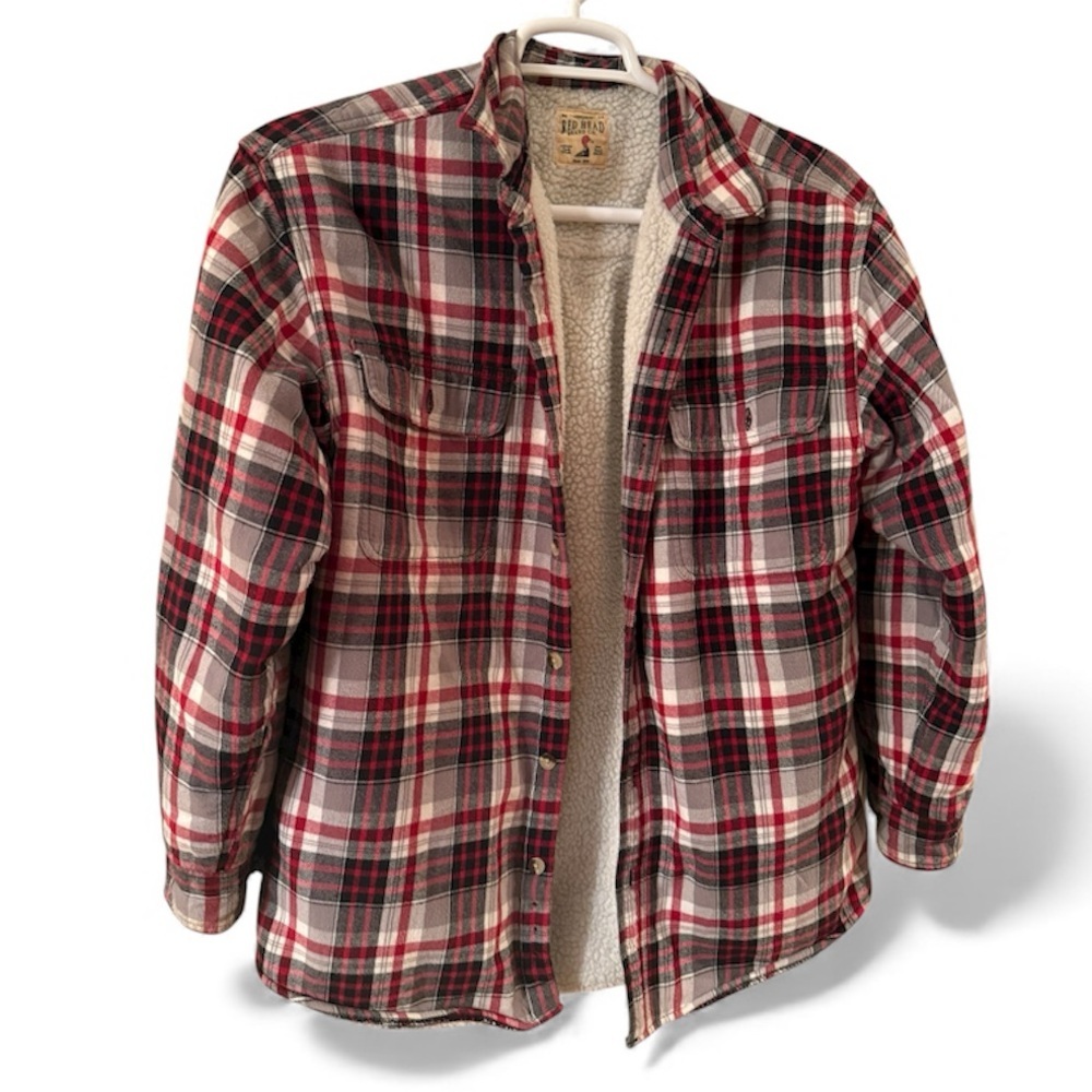 REDHEAD RED & WHITE PLAID BUTTON FRONT FLANNEL SHERPA LIINED SACKET MEDIUM